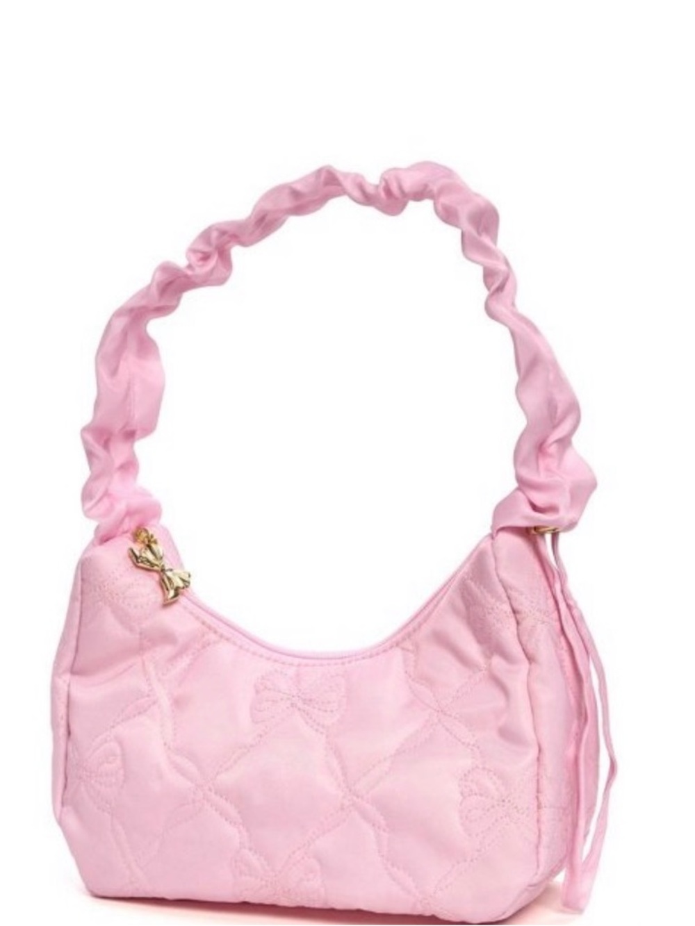 Girls' Pink Quilted Shoulder Bag with Bow Charm